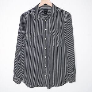 Ann Taylor Factory Womens Button Up Shirt Medium Black White Stripe Sheer Office